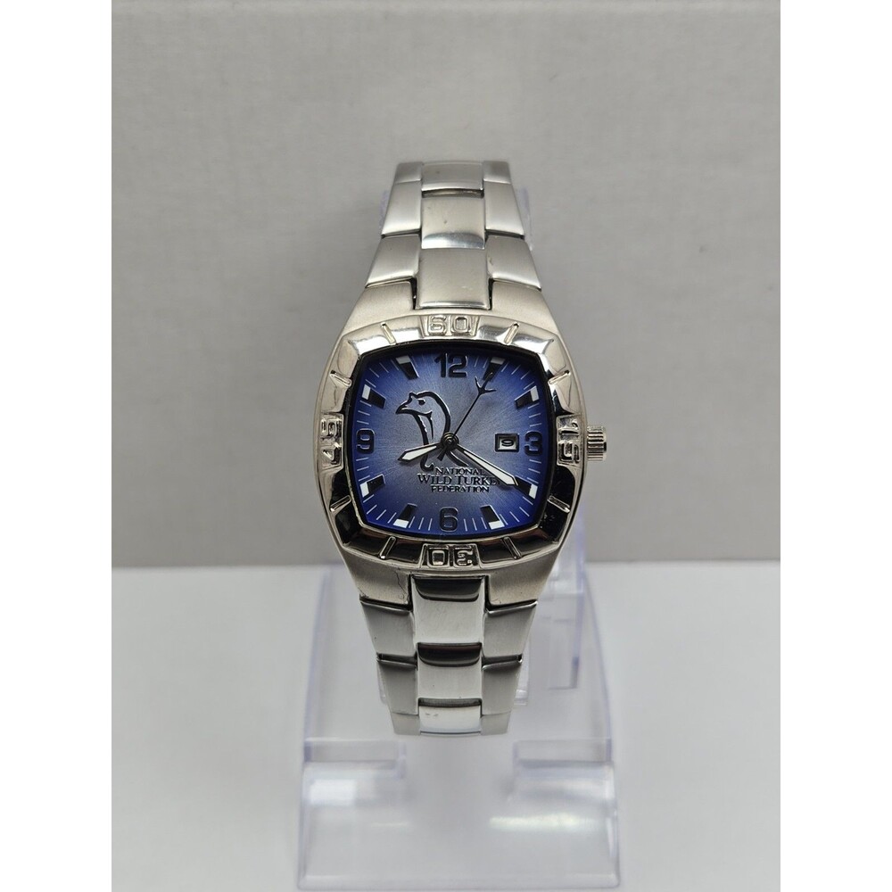NWTF National Wild Turkey Federation Watch Blue Dial Date Steel New Battery